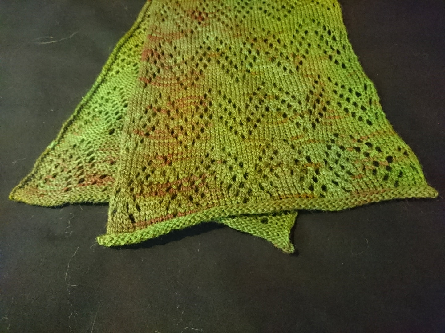 Green Lace Accented Knitted Scarf