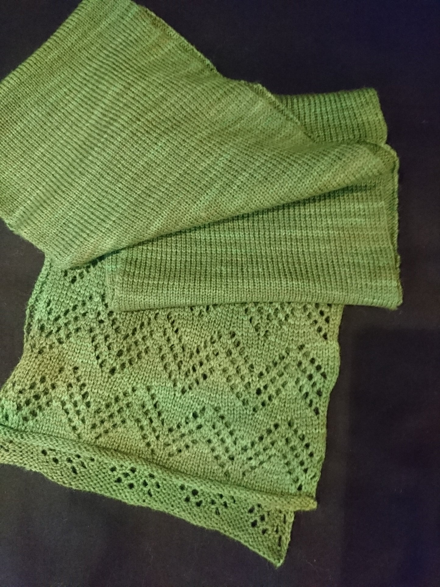 Green Lace Accented Knitted Scarf